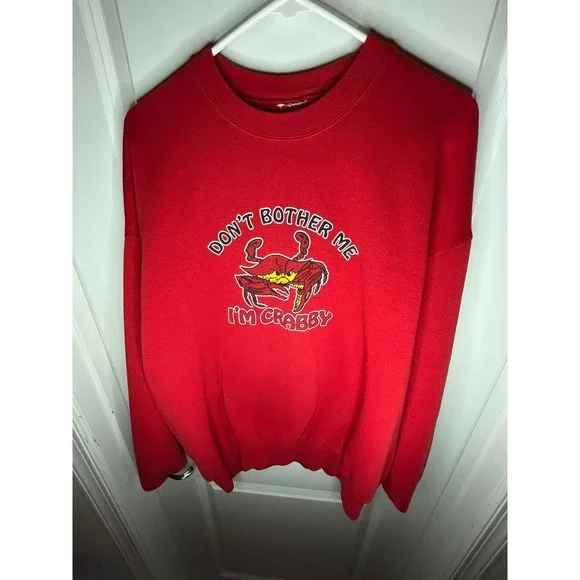 Vintage Y2k "Don't Bother Me I'm Crabby" Crab Animal Swratshirt Mens Large - Picture 3 of 9